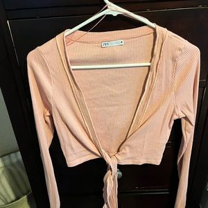 ZARA cross over top in baby pink size L